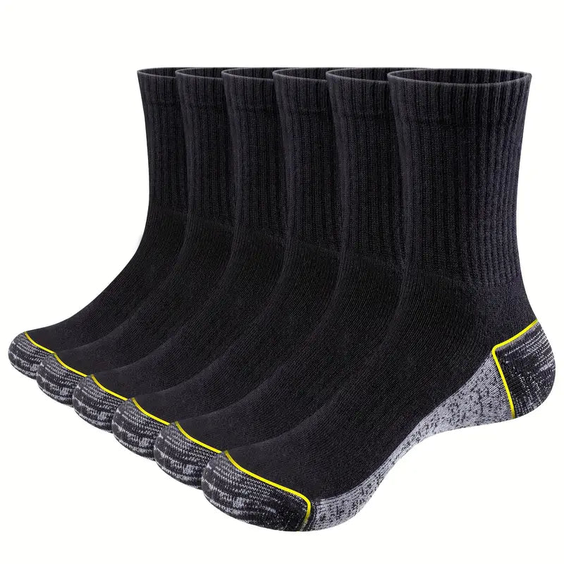 6 Pairs Cushioned Moisture-Wicking Work Socks