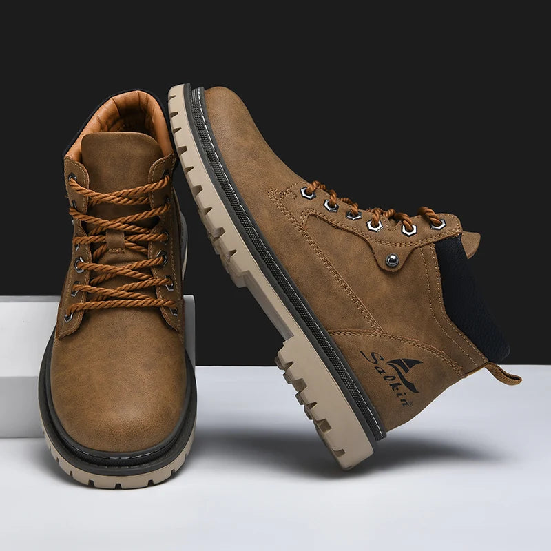 Handcrafted Leather Ankle Boots for Men - Slip-Resistant Comfort