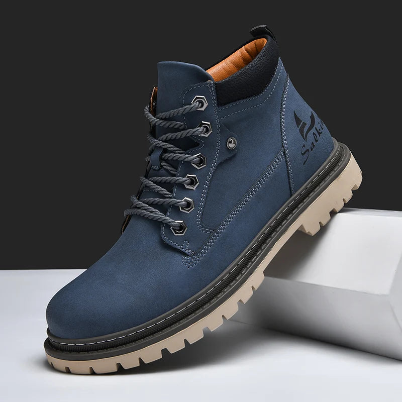Handcrafted Leather Ankle Boots for Men - Slip-Resistant Comfort
