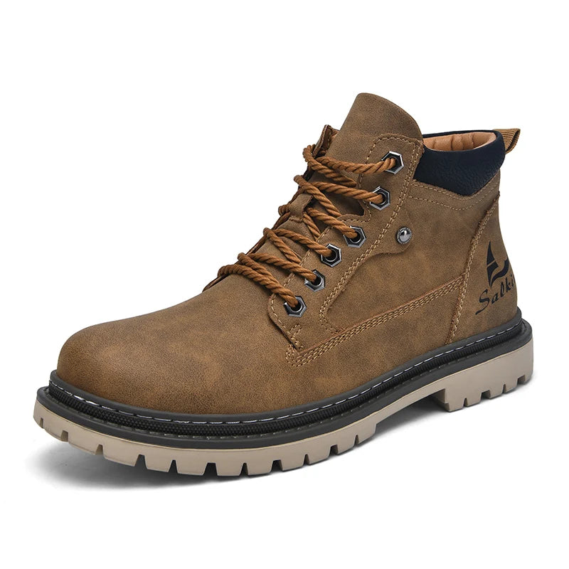 Handcrafted Leather Ankle Boots for Men - Slip-Resistant Comfort